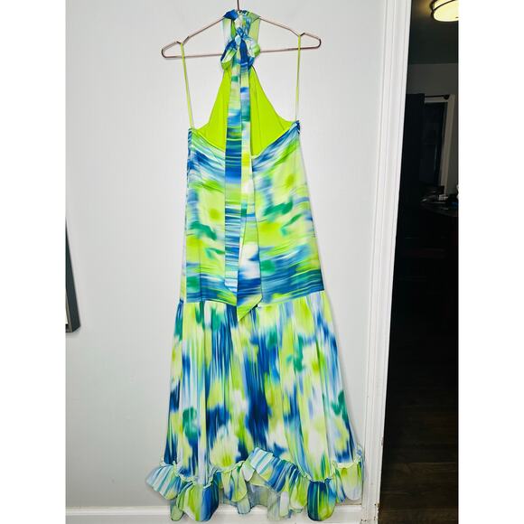 ONE33 SOCIAL Green Blue Watercolor Abstract Halter Neck Tie Dye Dress Gown SZ 4 - Picture 7 of 16